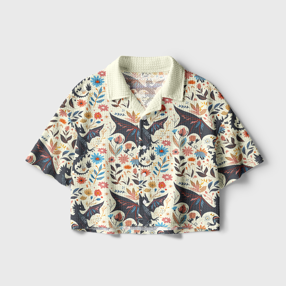 Pagewings Mythical Forest Camp Collar Boxy Fit Unisex Crochet Shirt