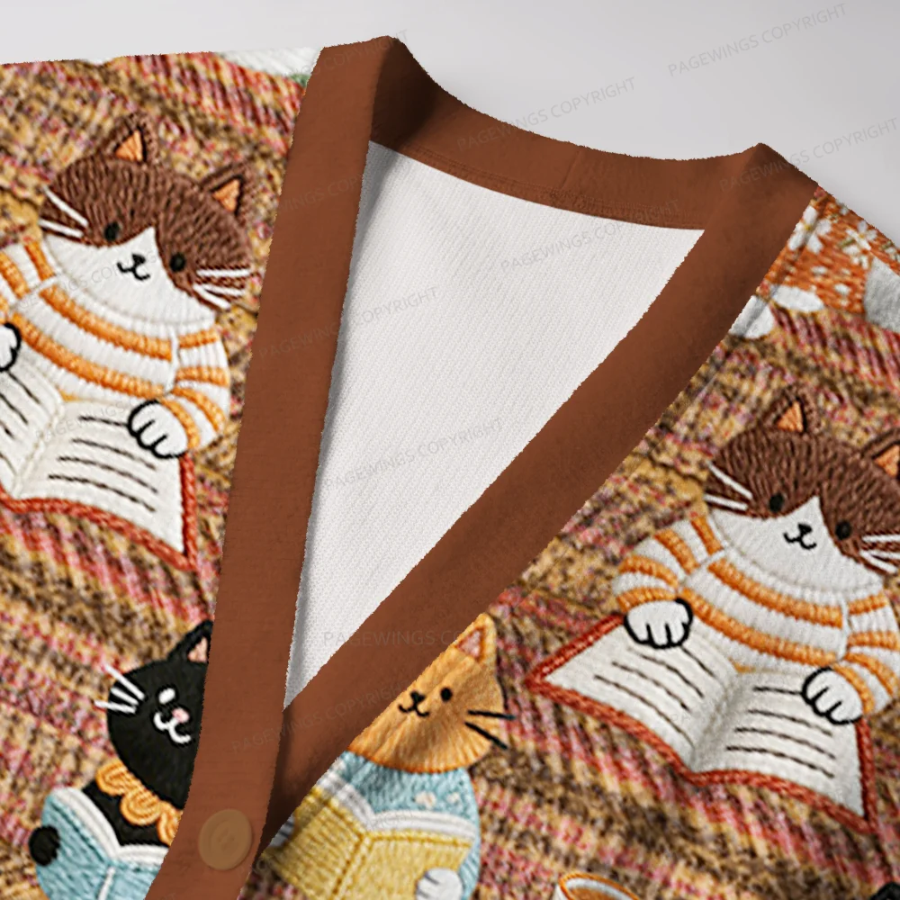Pagewings Cats And Reading Unisex Ugly Cardigan Sweaters