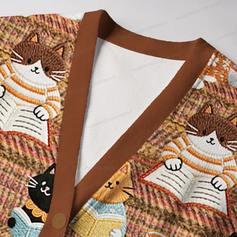 Pagewings Cats And Reading Unisex Ugly Cardigan Sweaters