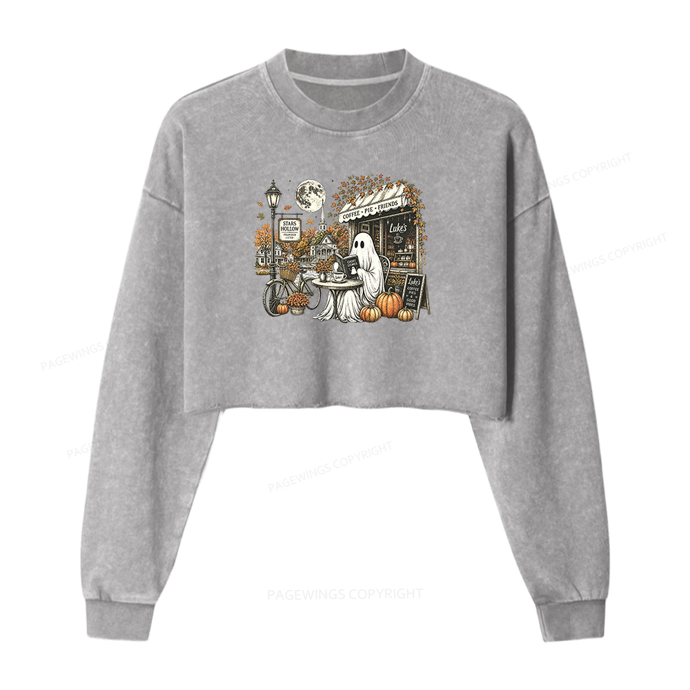 Pagewings Stars Hollow Ghost Washed Crop Sweatshirt