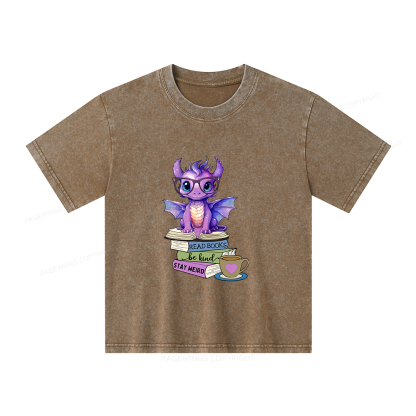 Pagewings Dragon Read Books Be Kind Stay Weird Unisex Kids Washed T-shirt