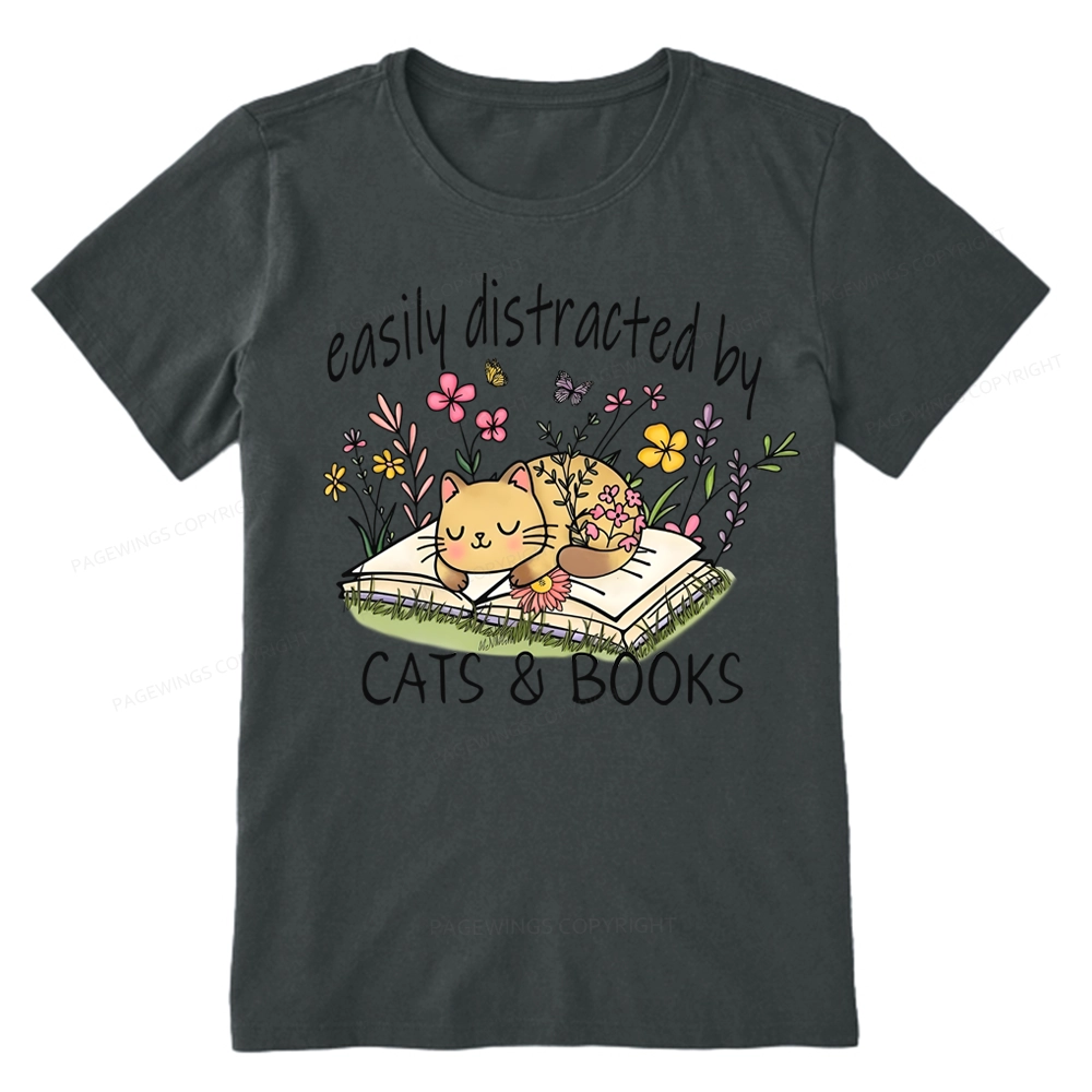 Pagewings Easily Distracted By Cats And Books Unisex Classic T-shirt