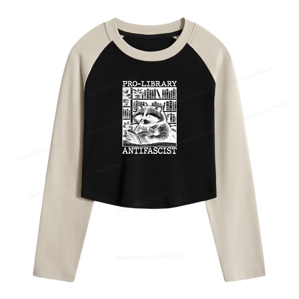 Pagewings Pro Library Antifascist Women Long Sleeve Crop Raglan T-shirt