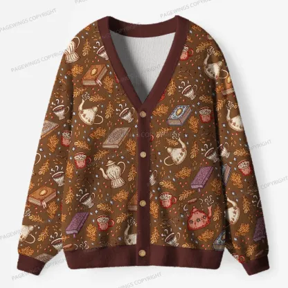 Pagewings Cozy Books And Tea Unisex Ugly Cardigan Sweaters