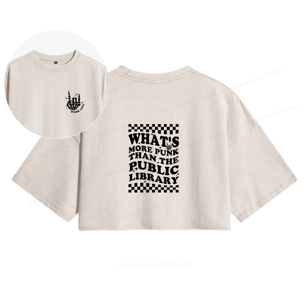 Pagewings Punk The Public Library Women's Washed Cropped T-shirt