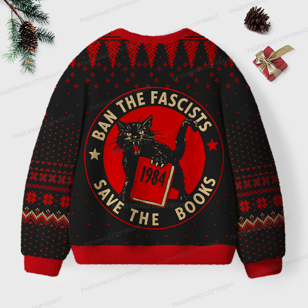 Pagewings Ban The Fascists Save The Books Unisex Ugly Sweatshirt