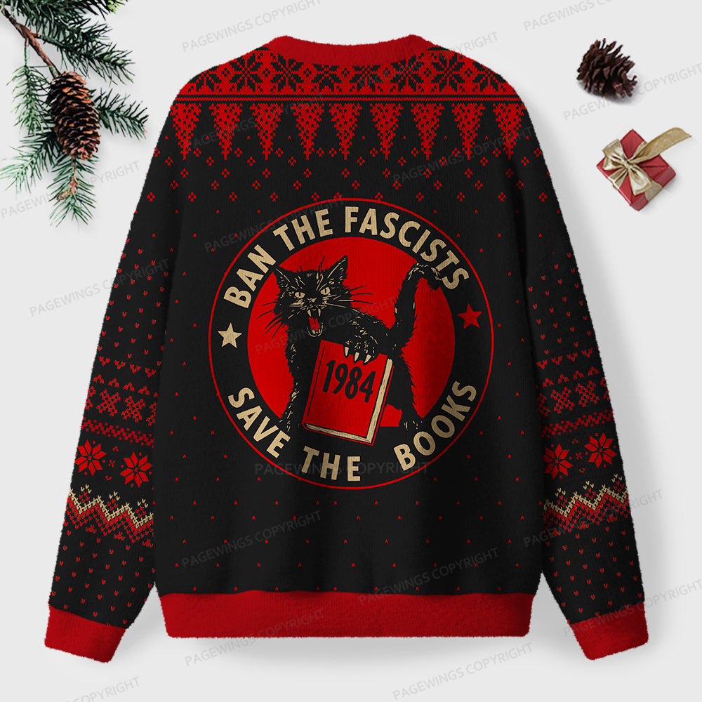 Pagewings Ban The Fascists Save The Books Unisex Ugly Sweatshirt
