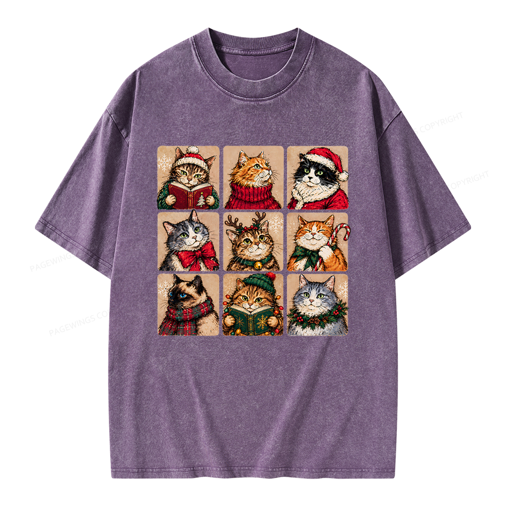 Pagewings Christmas Cats Unisex Washed T-shirt