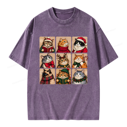 Pagewings Christmas Cats Unisex Washed T-shirt