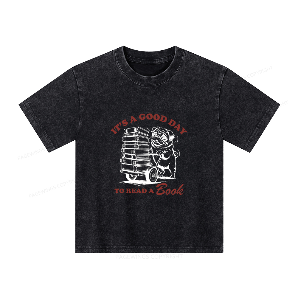 Pagewings It‘s A Good Day To Read A Book Unisex Kids Washed T-shirt