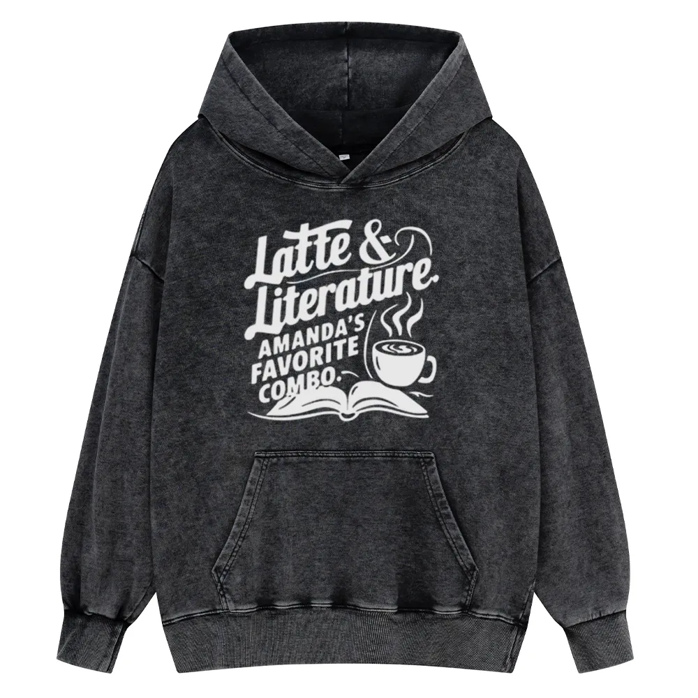 Pagewings Latte & Literature Amanda's Favorite Combo Unisex Washed Hoodie