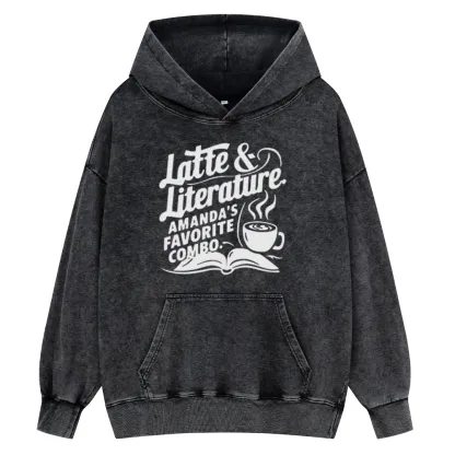 Pagewings Latte & Literature Amanda's Favorite Combo Unisex Washed Hoodie