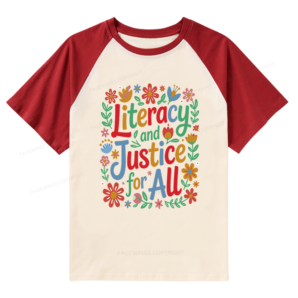 Pagewings Literacy And Justice For All Raglan T-shirt