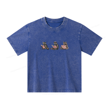 Pagewings Funny Raccoon Bookish Gift Unisex Kids Washed T-shirt