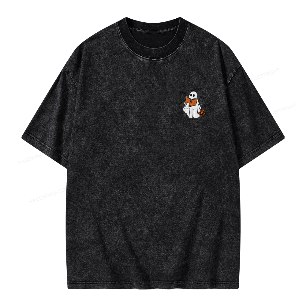 Pagewings Embroidered Book Lover Halloween Unisex Washed T-shirt