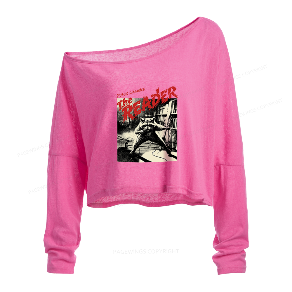 Pagewings The Reader Band Slouchy Long Sleeve Off Shoulder T-shirt
