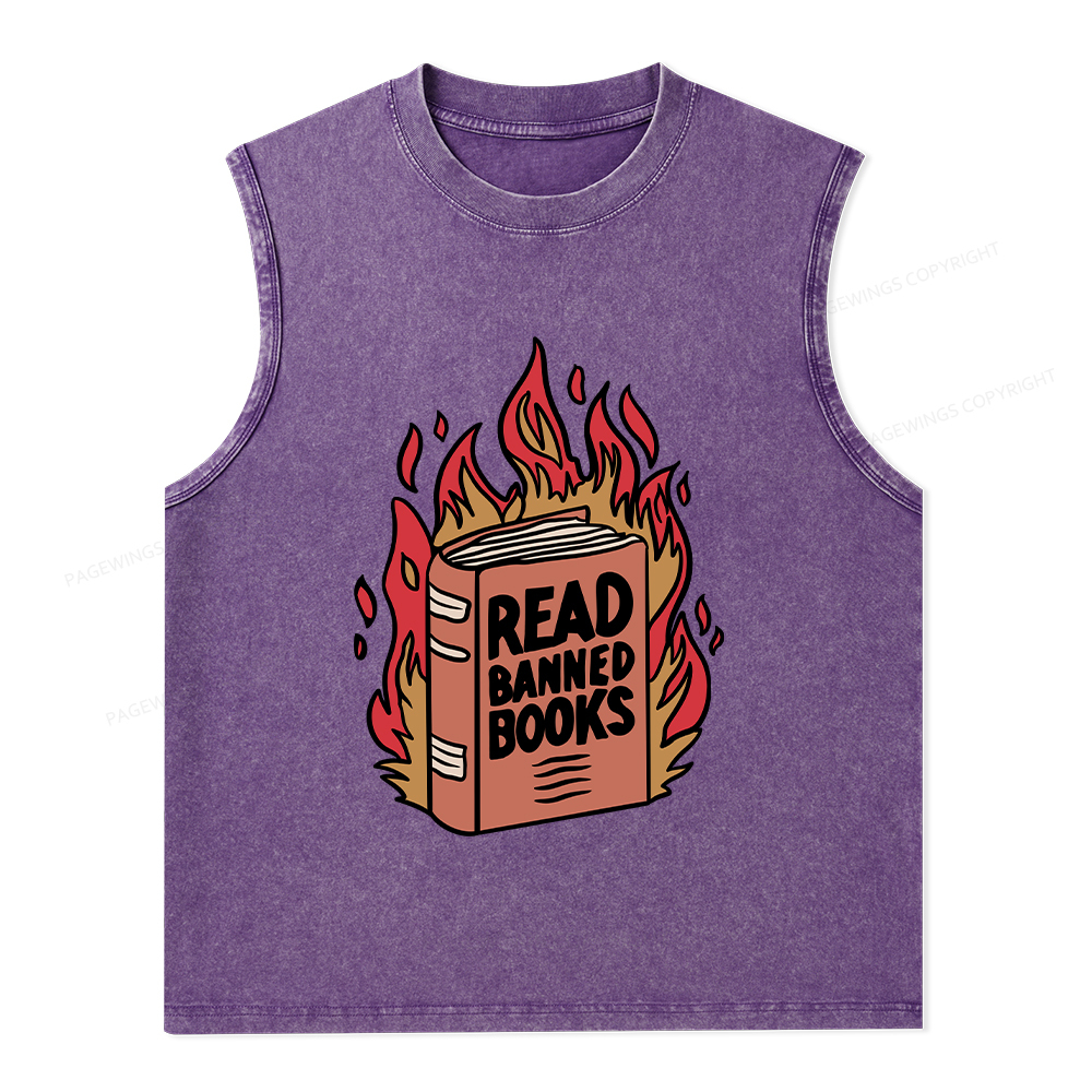 Pagewings Read Banned Books Shirt Unisex Washed Tank Top
