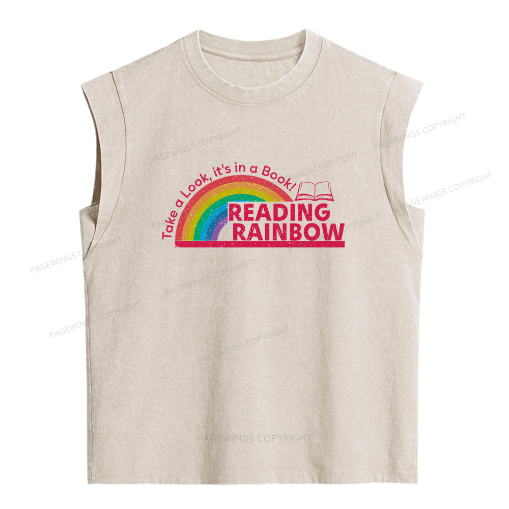 Pagewings Reading With Rainbow Women's Washed Tank Top