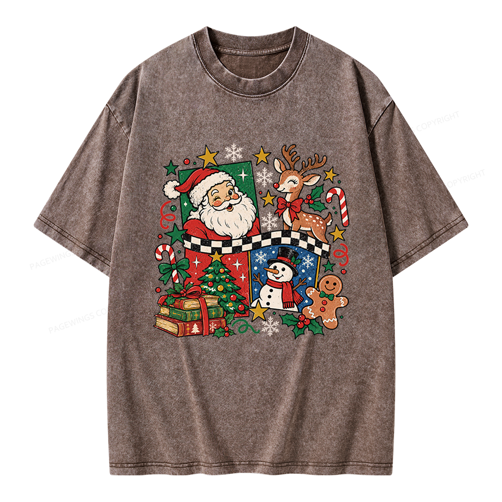 Pagewings Santa and Friends Unisex Washed T-shirt