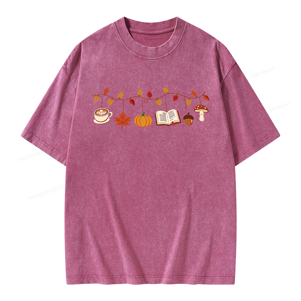 Pagewings Books Pumpkin Mushroom Unisex Washed T-shirt