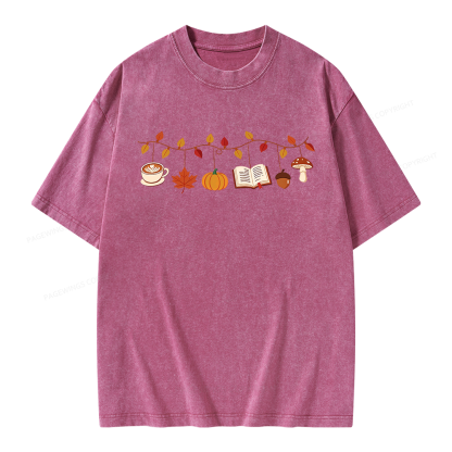 Pagewings Books Pumpkin Mushroom Unisex Washed T-shirt