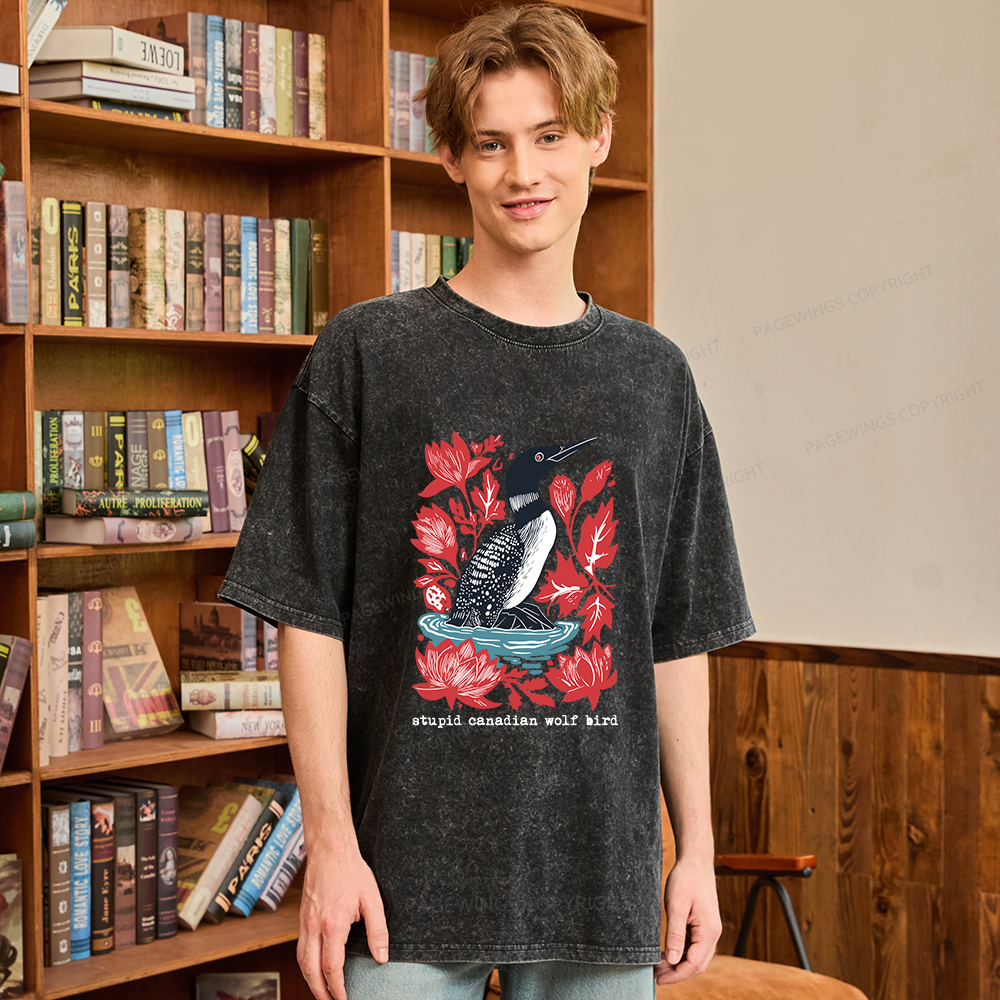 Pagewings Stupid Canadian Wolf Bird Unisex Washed T-shirt