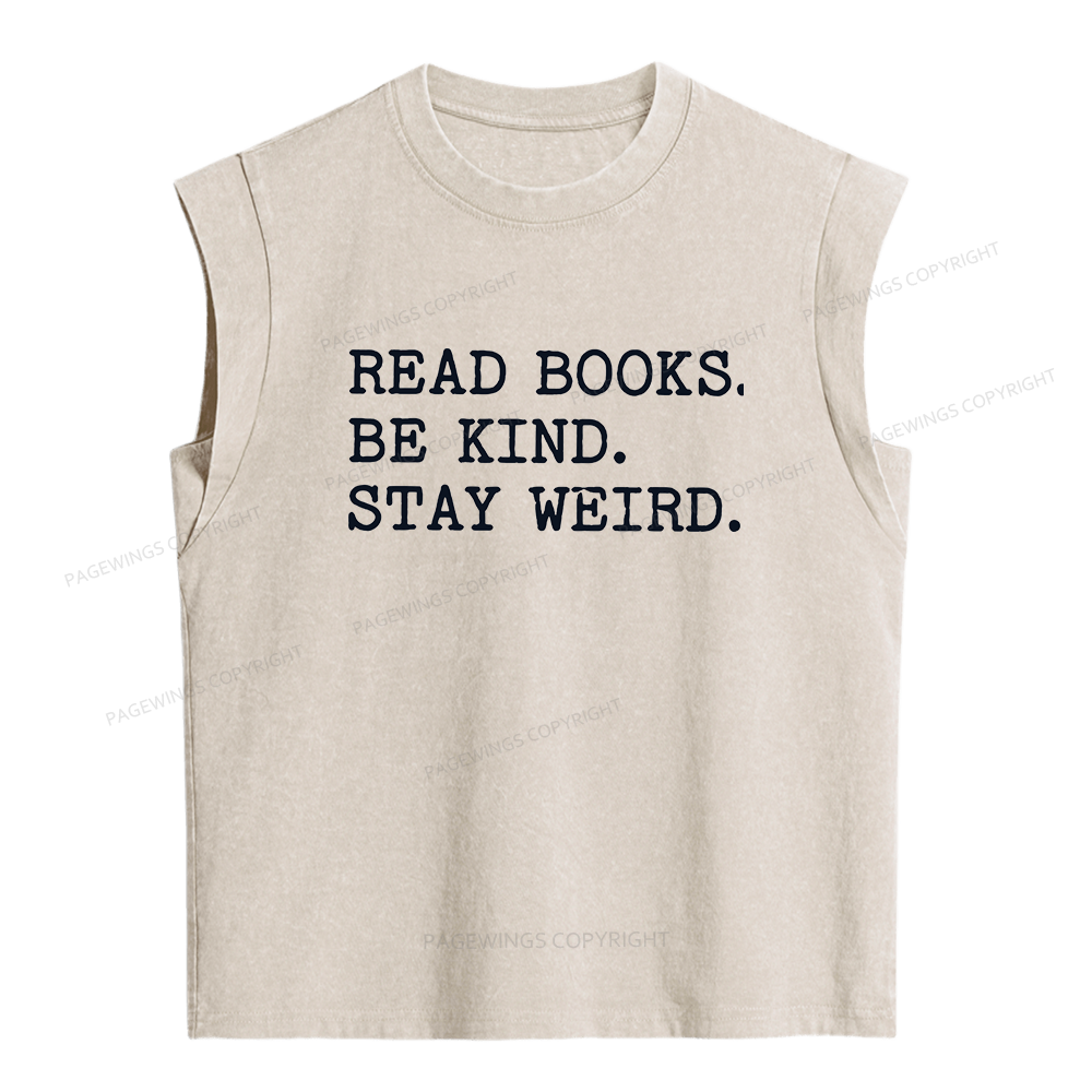Pagewings Read Books Be Kind Stay Weird Women's Washed Tank Top