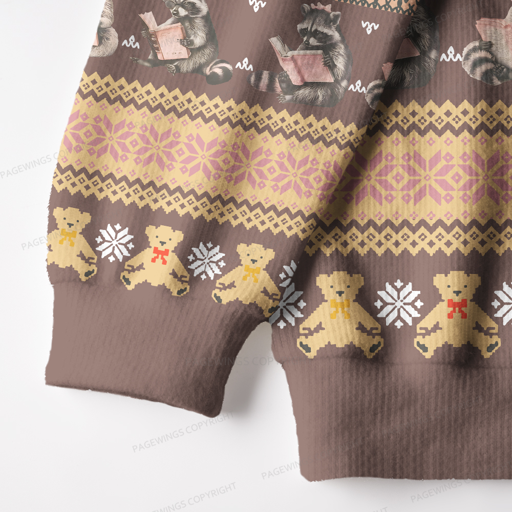 Pagewings Just A Raccoon Who Likes To Read Unisex Ugly Knit Sweatshirt