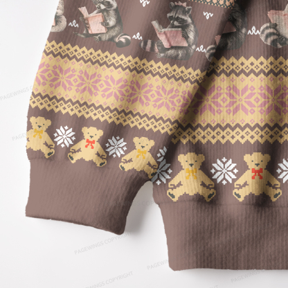 Pagewings Just A Raccoon Who Likes To Read Unisex Ugly Knit Sweatshirt