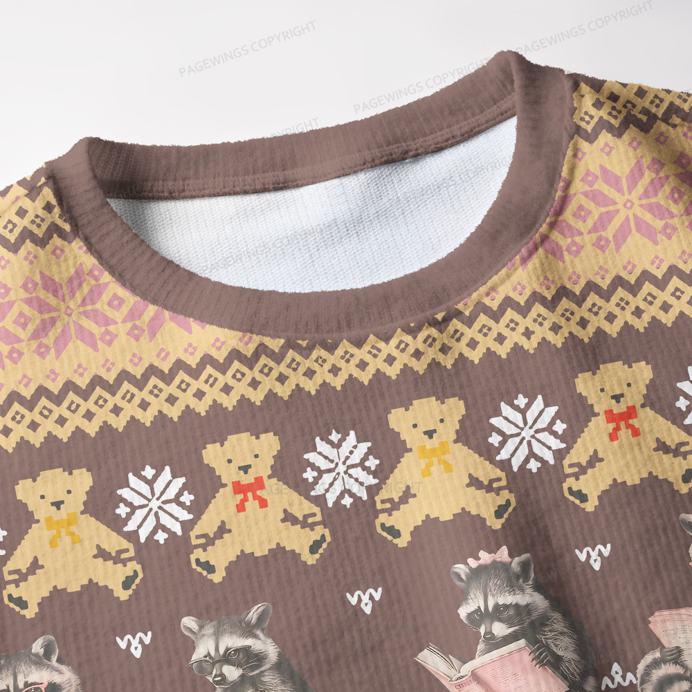 Pagewings Just A Raccoon Who Likes To Read Unisex Ugly Knit Sweatshirt
