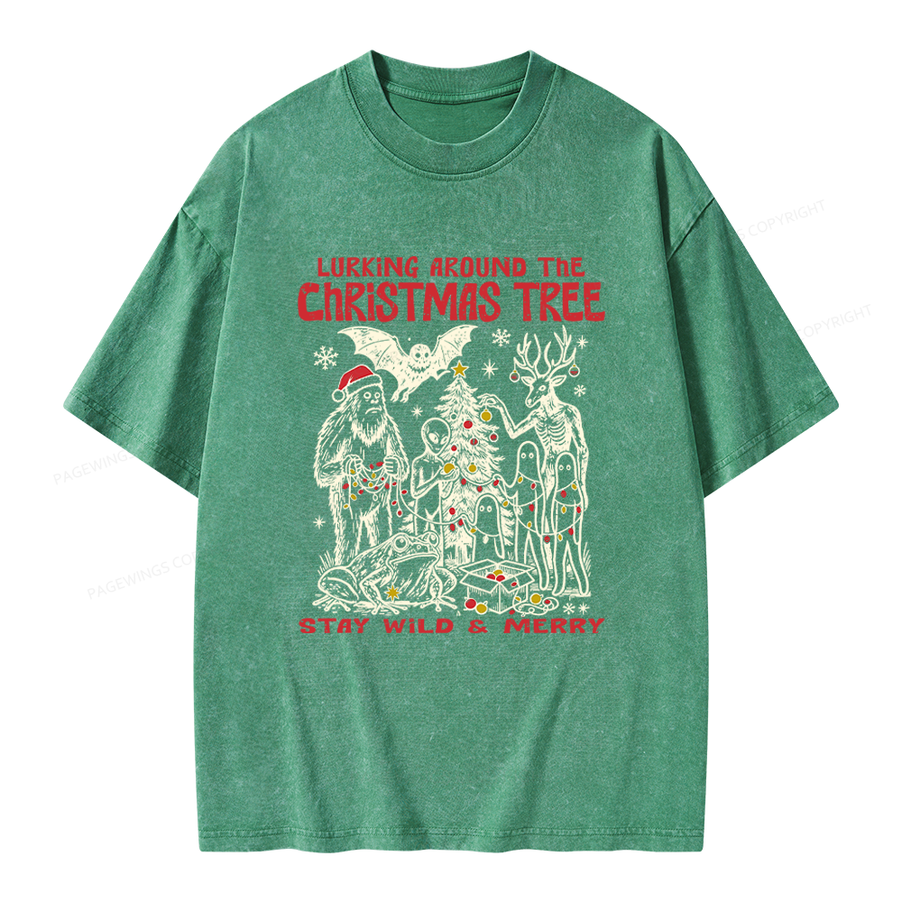 Pagewings Cryptid Creatures Christmas Unisex Washed T-shirt