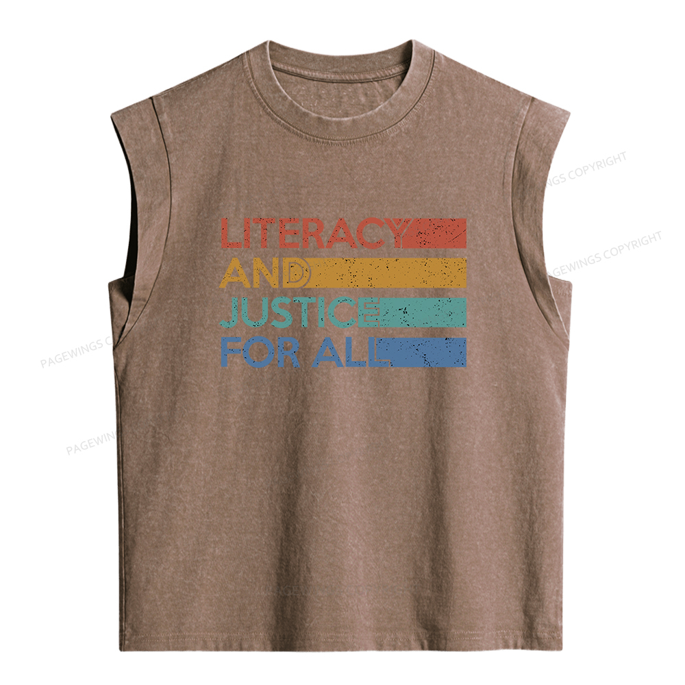 Pagewings Literacy and Justice For All  Women's Washed Tank Top