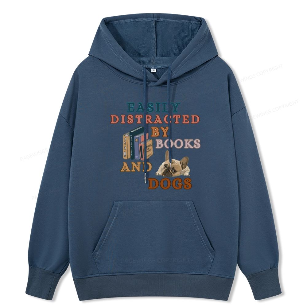 Pagewings Easily Distracted By Books And Dogs Unisex Classic Hoodie