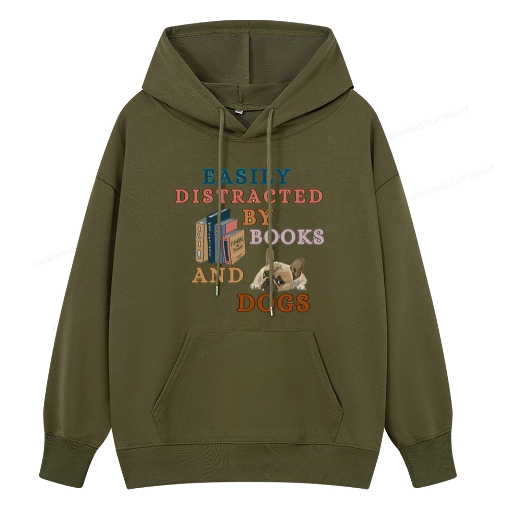 Pagewings Easily Distracted By Books And Dogs Unisex Classic Hoodie