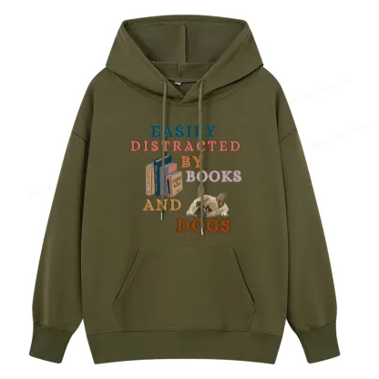 Pagewings Easily Distracted By Books And Dogs Unisex Classic Hoodie