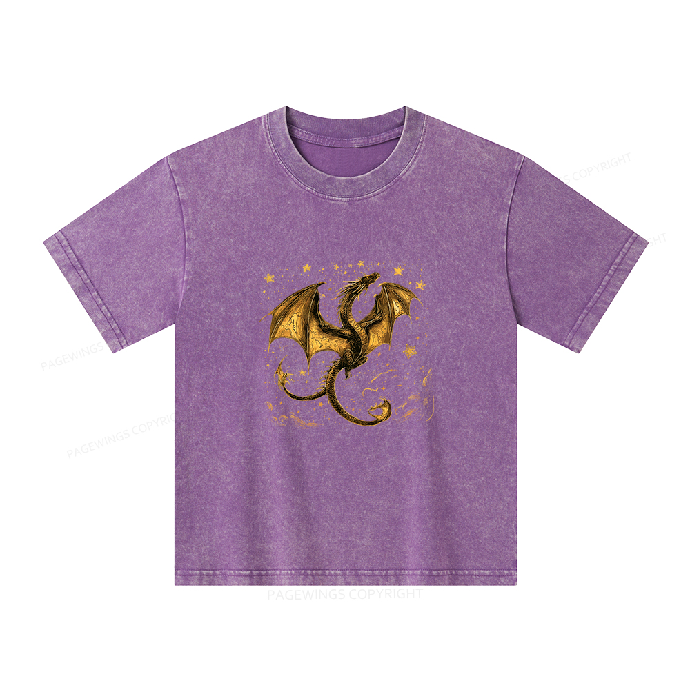 Pagewings Fantasy Dragon Unisex Kids Washed T-shirt