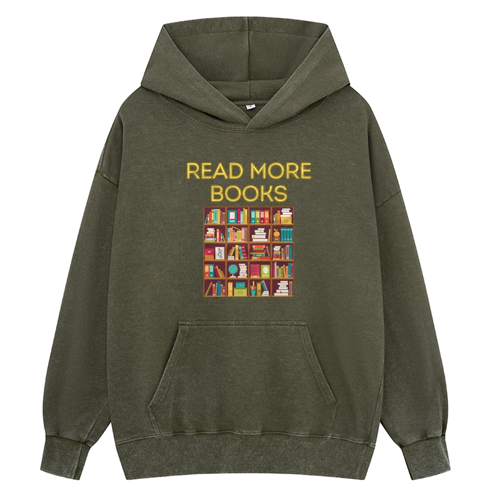 Pagewings Read More Books Bookshelves Unisex Washed Hoodie
