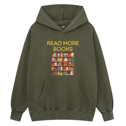 Pagewings Read More Books Bookshelves Unisex Washed Hoodie