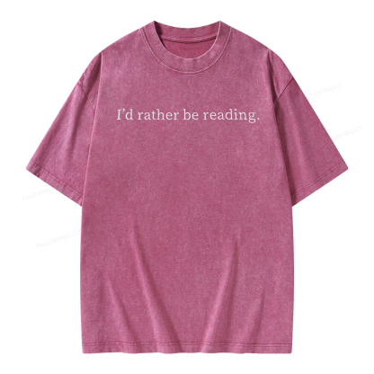Pagewings Embroidered I'd Rather Be Reading Unisex Washed T-shirt