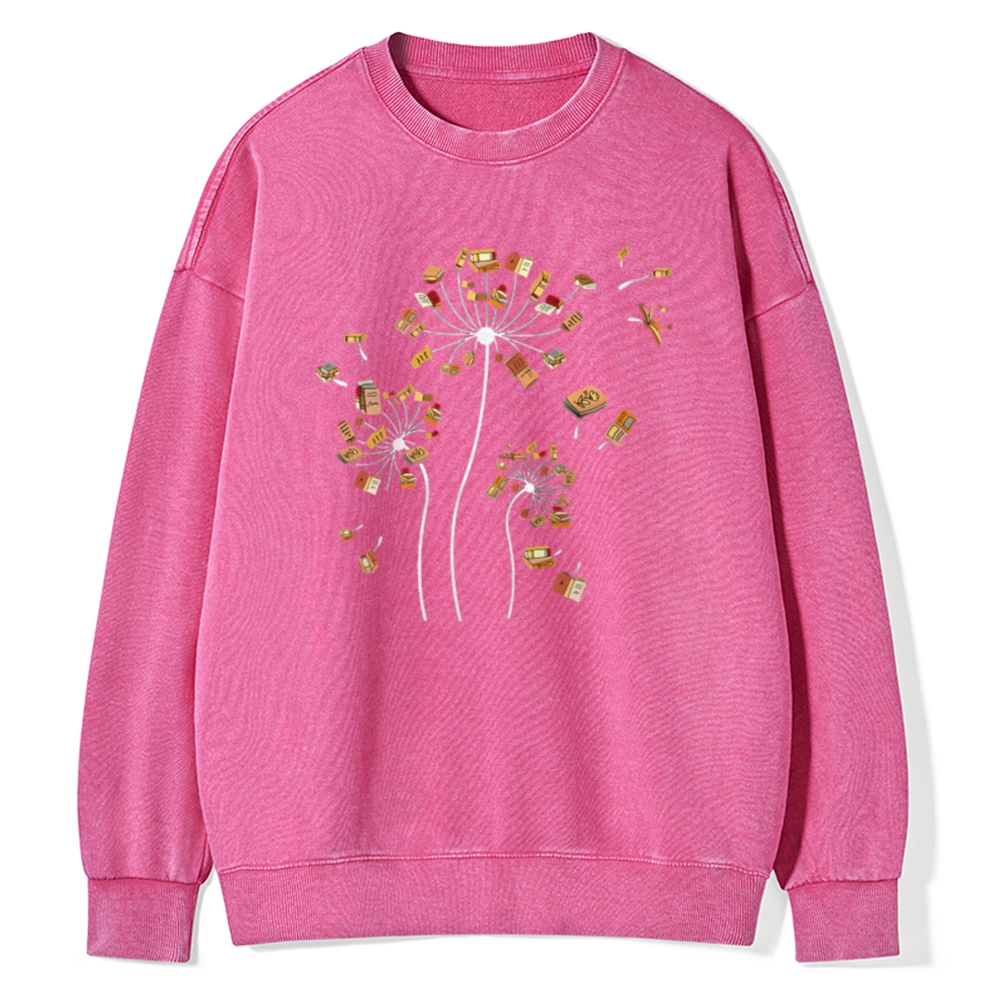 Pagewings Dandelion Flower Books Unisex Washed Sweatshirt
