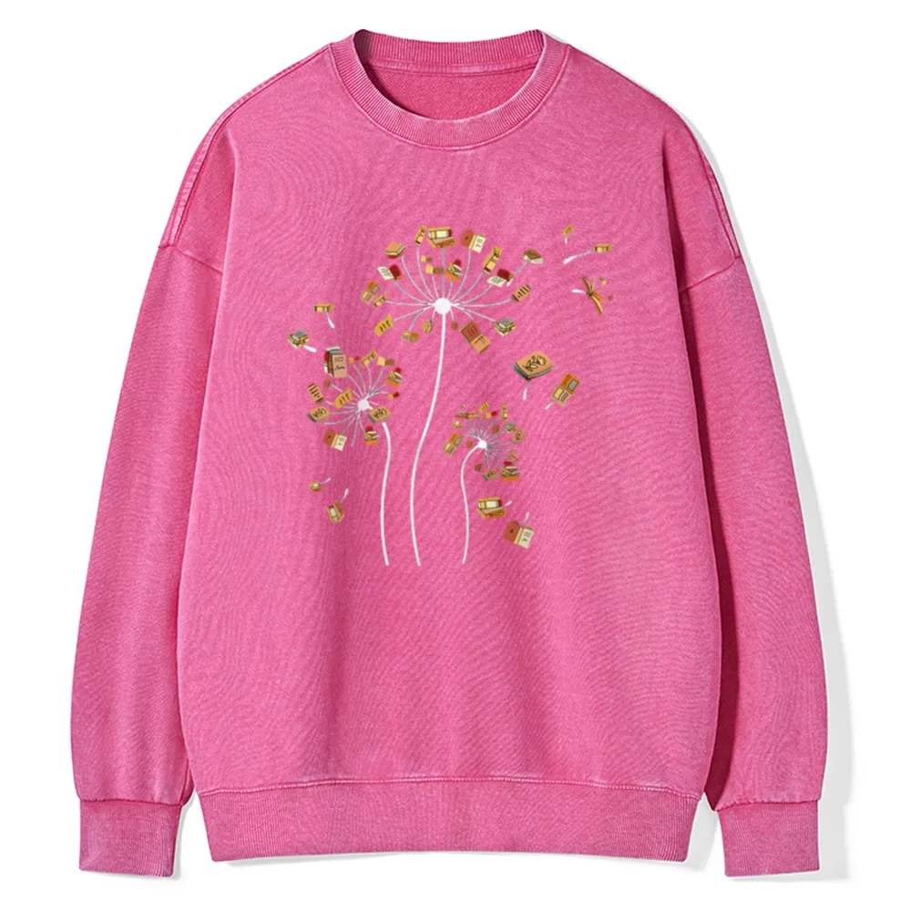 Pagewings Dandelion Flower Books Unisex Washed Sweatshirt