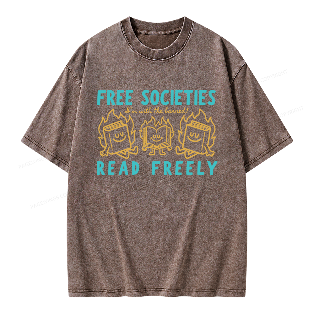 Pagewings Free Societies Read Freely Unisex Washed T-shirt