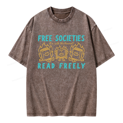 Pagewings Free Societies Read Freely Unisex Washed T-shirt