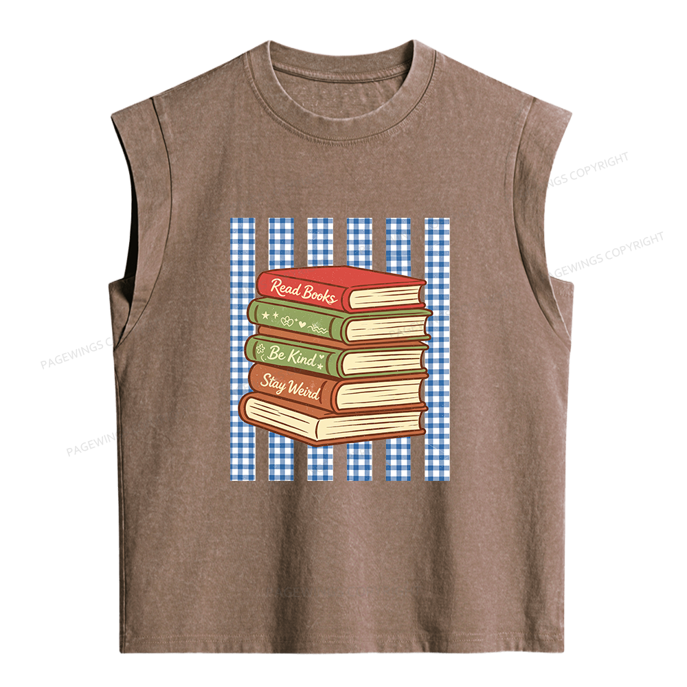 Pagewings Read Books Be Kind Stay Weird  Women's Washed Tank Top
