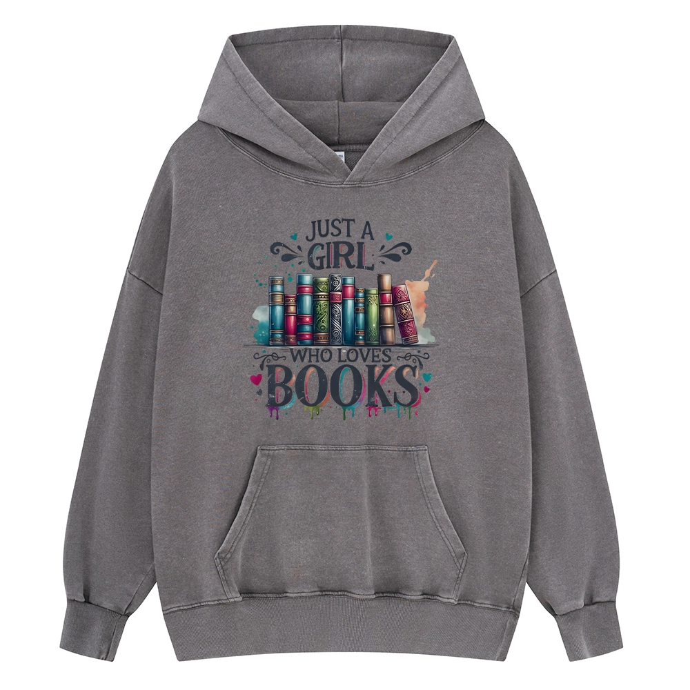 Pagewings Just A Girl Who Loves Books Unisex Washed Hoodie