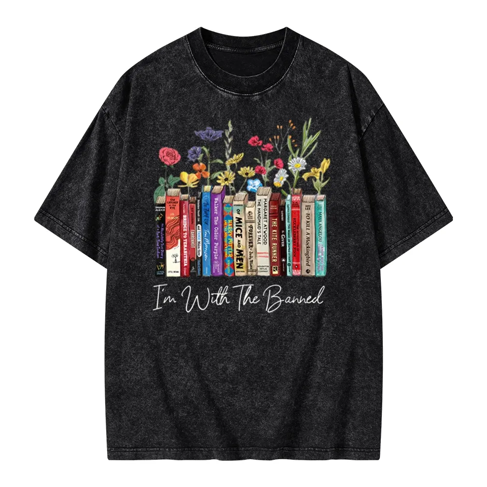 Pagewings I'm With The Banned Flowers Unisex Washed T-shirt