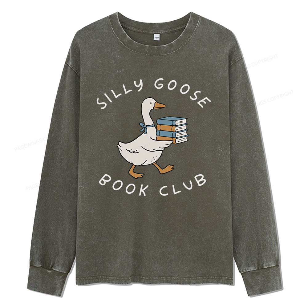 Pagewings Silly Goose Book Club Unisex Washed Long Sleeve T-shirt