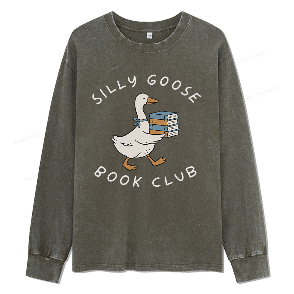 Pagewings Silly Goose Book Club Unisex Washed Long Sleeve T-shirt