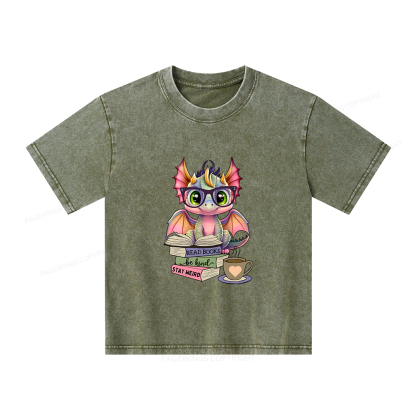 Pagewings Cute Dragon Reading Unisex Kids Washed T-shirt