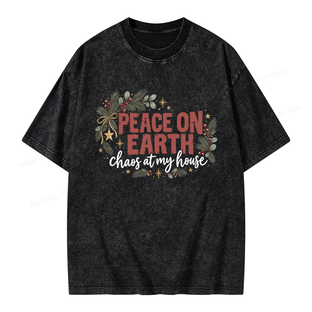 Pagewings Peace Earth Christmas Unisex Washed T-shirt